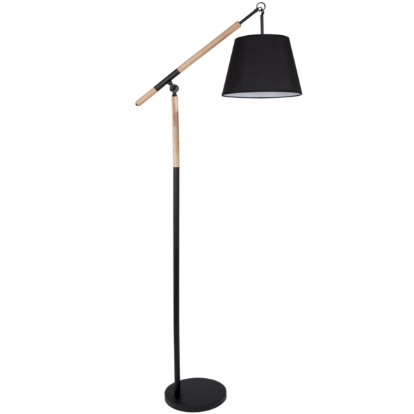 Brightstar SL018 BLACK Metal and Wood Standing Lamp with Black Fabric Shade