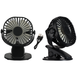 Brightstar FAN020 BLACK Portable Rechargeable 3 Speed Clip On/Table Fan with USB Cable