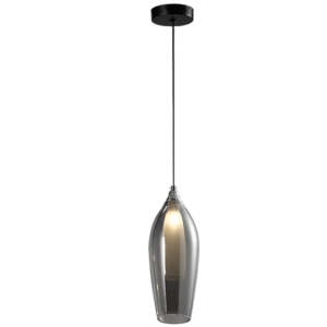 Brightstar PEN848/1 SMOKE Metal Pendant with Smoke Colour Outer Glass and Frosted Inner Glass