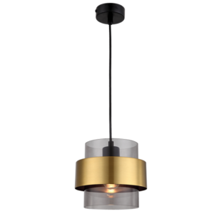 Brightstar PEN856 GOLD Metal Pendant with Smoke Colour Glass