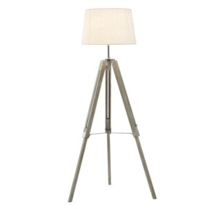 Brightstar SL415 BEIGE Wood and Polished Chrome Floor Lamp with Beige Fabric Shade