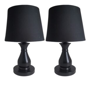 Litex Lamps TL4035 Black Mini Shaped Metal Table Lamp with Black Fabric Lampshade Twinpack