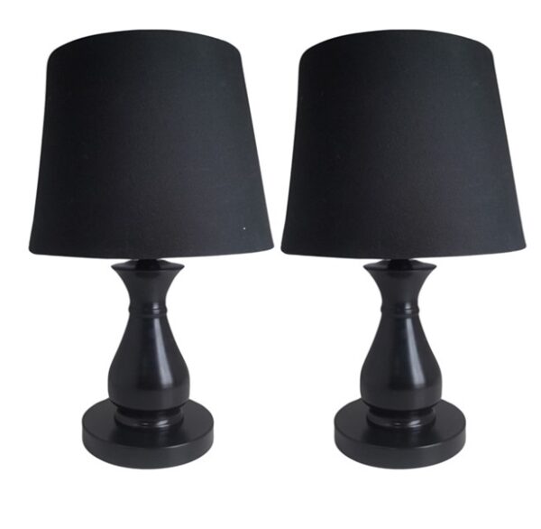 Litex Lamps TL4035 Black Mini Shaped Metal Table Lamp with Black Fabric Lampshade Twinpack
