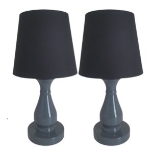 Litex Lamps TL4035 Gloss Grey Mini Shaped Metal Table Lamp with Black Lampshade Twinpack