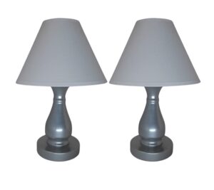 Litex Lamps TL4035 Silver Mini Shaped Metal Table Lamp with Cream Fabric Lampshade Twinpack