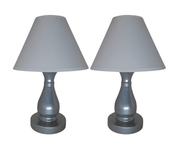 Litex Lamps TL4035 Silver Mini Shaped Metal Table Lamp with Cream Fabric Lampshade Twinpack