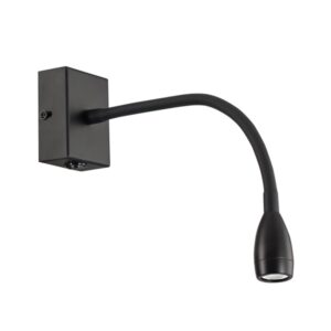 Brightstar WB040/1 Black Metal Wall Fitting with Gooseneck Arm for LED and Switch