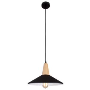 Brightstar PEN372 BLACK Metal and Wood Pendant with Black Metal Shade