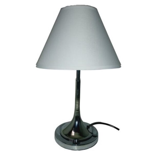 Litex Lamps TL161+043 WH Chrome Bugle Table Lamp with Fabric Lampshade