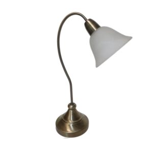 Litex Lamps TL2935 ANT/BR Metal Table Lamp with Curved Arm and Alabaster Glass