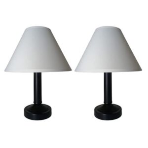 Litex Lamps TL4033 BK+043 WH Mini Table Lamp with White Fabric Shade Twinpack