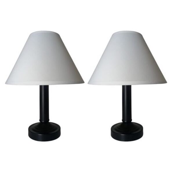 Litex Lamps TL4033 BK+043 WH Mini Table Lamp with White Fabric Shade Twinpack