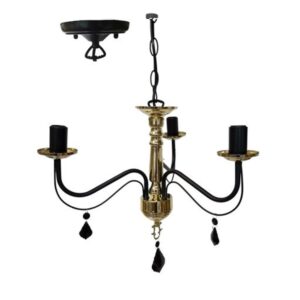 Litex Lamps TRF919/3 BK/PB Luxe 3 Light Chandelier with Crystals