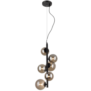 Brightstar PEN470/6 MATT BK Metal Pendant with Smoke Colour Glass