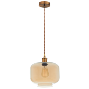 Brightstar PEN538 AMBER Brown Bronze Cord Pendant with Amber Glass