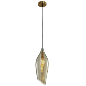 Brightstar PEN552/1 GLASS Satin Brass Pendant with Cognac Colour Glass