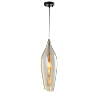 Brightstar PEN572/1 GLASS Black Metal Pendant with Cognac Colour Glass