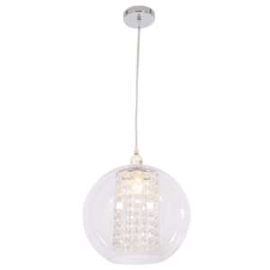 Brightstar PEN679/1 CHROME Polished Chrome Pendant with Clear Acrylic Cover and Acrylic Crystals