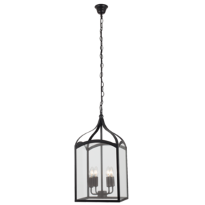 Brightstar PEN714 BLACK Metal Pendant with 4 Panels of Clear Glass