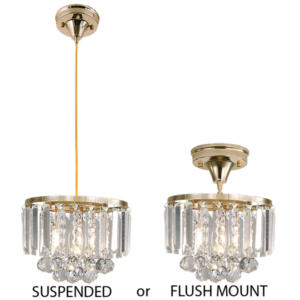 Brightstar PEN826 GOLD 2 in 1 Pendant and Ceiling Light Metal and Crystal Fitting with Gold Cable Gold