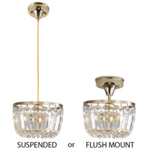Brightstar PEN828 GOLD 2 in 1 Pendant and Ceiling Light Metal and Crystal Fitting with Gold Cable Gold