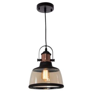 Brightstar PEN602 BLACK Metal Pendant with Cognac Colour Glass