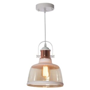 Brightstar PEN602 WHITE Metal Pendant with Cognac Colour Glass