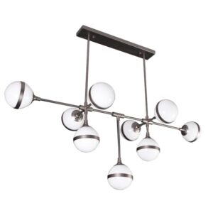 K Light DL-KLCH-9252L/9 9 Light XLarge Art Deco Pendant Matt Gun Metal with Opal White Glasses