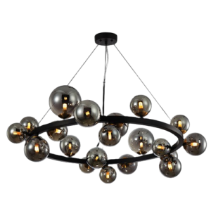 K Light A-KLCH-9225/20 (Option 1) LED Round Bubble Glass Pendant Black & Antique Brass with Smoke Glass