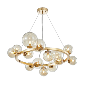 K Light A-KLCH-9226/14  (Option 1) LED Round Bubble Glass Pendant French Gold with Cognac Glass
