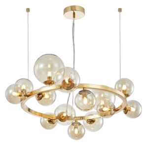 K Light A-KLCH-9226/14 (Option 2) LED Round Bubble Glass Pendant French Gold with Cognac Glass