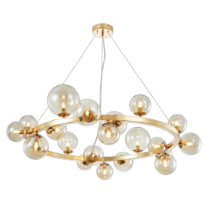K Light A-KLCH-9226/20 (Option 1) LED Round Bubble Glass Pendant French Gold with Cognac Glass