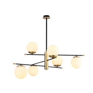K Light  A-KLCH-9275/6 Urban Chandelier Black/Satin Gold with Opal Glass