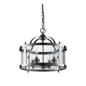 K Light B-KLCH-6010-CH Drum Shaped Glass Lantern Pendant Chrome