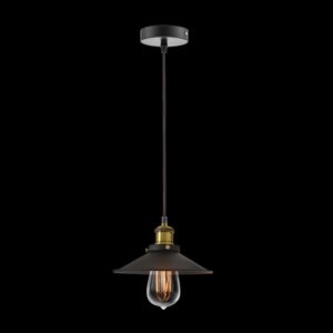 K Light CA-KLCH-1125/1 230v 40W E27 Flat Single Pendant Black and Antique Brass