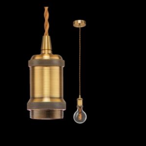 K Light DA-KLCH-T777/AB Twisted Fabric Cord Pendant, Antique Brass