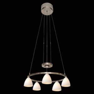 K Light F-OVIGA/C5 Adjustable Oviga Glass Round Pendant Satin Chrome with Opal White Glass