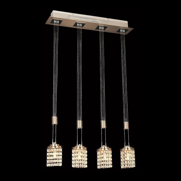 K Light F-SINO/CRM4Y Four Light 35W G5.3 Crystal Strips Adjustable Pendant Satin Chrome