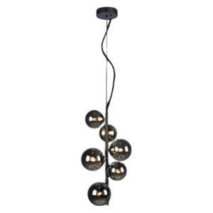 K Light  A-KLCH-9225/6 LED Vertical Bubble Pendant Black and Antique Brass with Smoke Glass