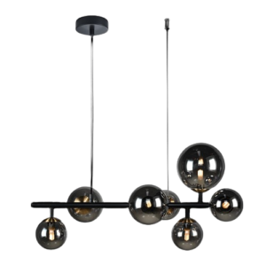 K Light  A-KLCH-9225/7 LED Horizontal Bubble Pendant Black and Antique Brass with Smoke Glass