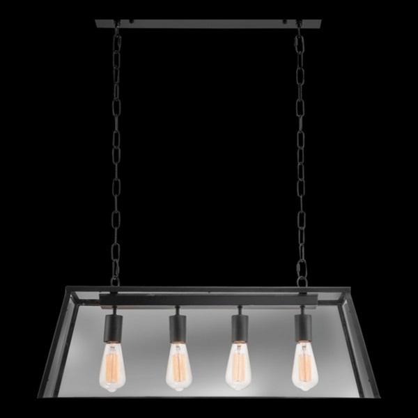 K Light CA-KLCH-1105/4 Rustic Rectangular Lantern Pendant Black with Clear Glass