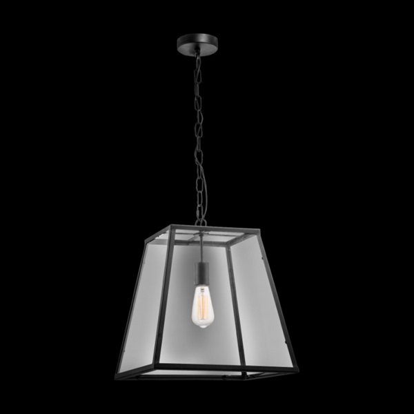 K Light CA-KLCH-1106 Large Square Rustic Lantern Pendant Black with Clear Glass