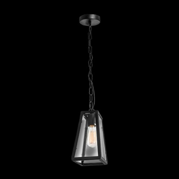 K Light CA-KLCH-1107 Small Square Rustic Lantern Pendant Black with Clear Glass