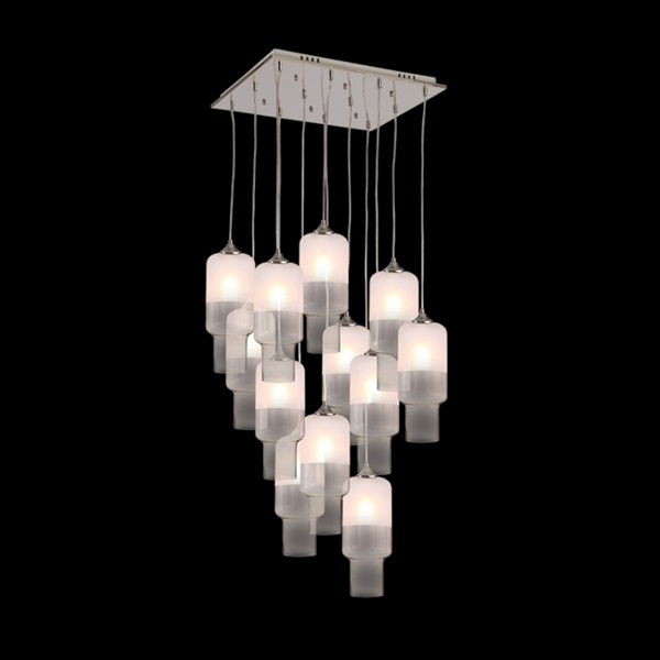 K Light CA-KLCH-3052/FR 12 Lights Cylinder Half Frosted Glass Pendant Cluster Chrome with Half Frosted Glass