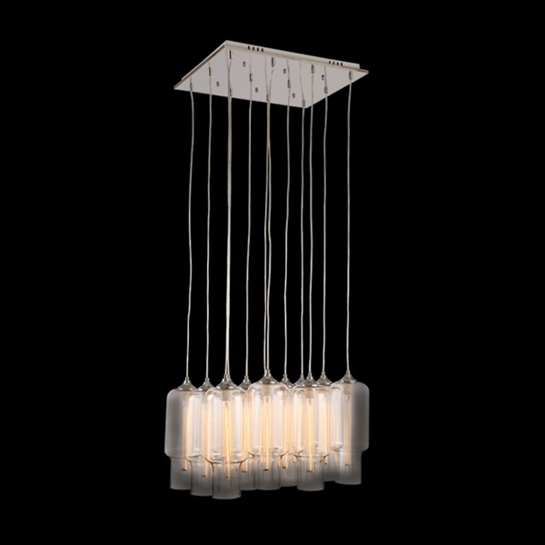 K Light CA-KLCH-3052/12 12 Lights Cylinder Glass Pendant Cluster Chrome with Clear Glass