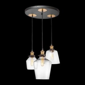 K Light CA-KLCH-320901 Brass Finish Antique Glass Cluster Pendant with Clear Glass