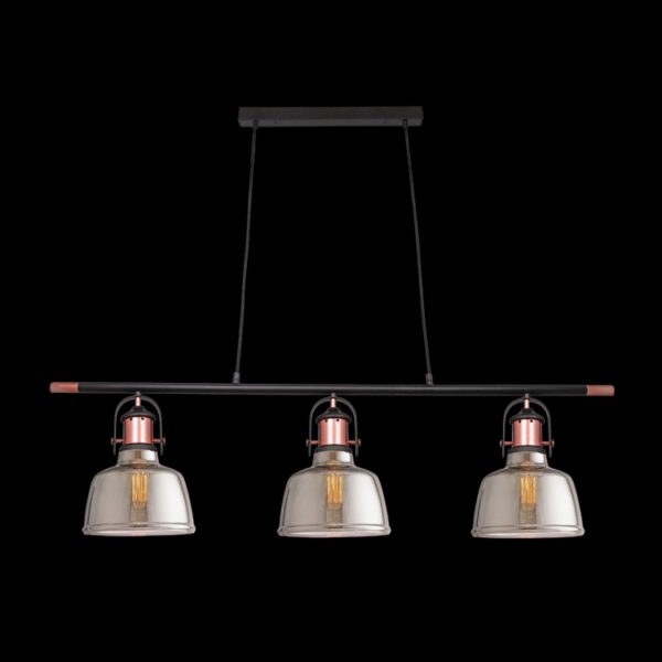 K Light CA-KLCH-3232/3C Nautical Glass Trio Pendant Copper with Smoke Glass