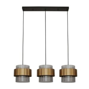 K Light 3E-KLCH-101-3B LED Bonbon Trio on a Bar Black and Antique Brass Glass