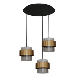 K Light 3E-KLCH-101-3P LED Bonbon Trio on a Plate Black and Antique Brass Glass
