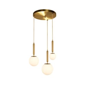 K Light 3E-KLCH-108-3/P 230v 40W E27 Fizz Pop Opal White Glass on a Plate Antique Brass and Gold Fabric Cord
